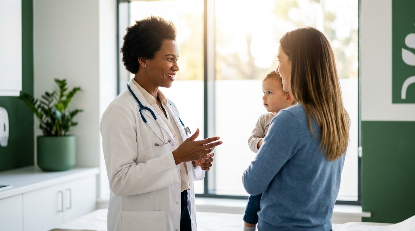 Healthcare provider speaking with a family